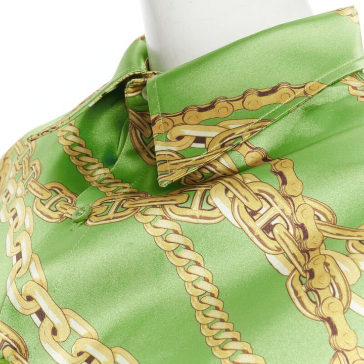 BALENCIAGA 2018 Runway line green gold chain print stiff boxy shirt FR34 XS