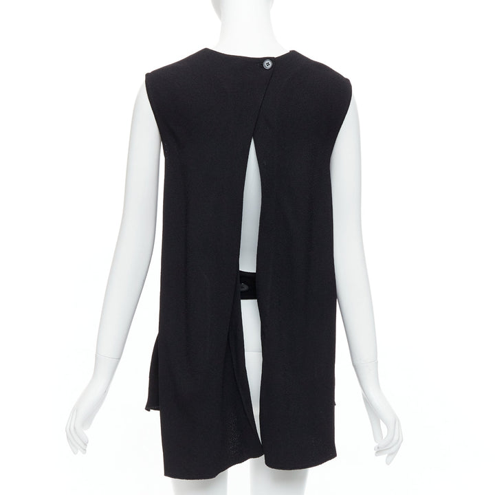 VICTORIA BECKHAM black drape backless inserted belt crew neck top