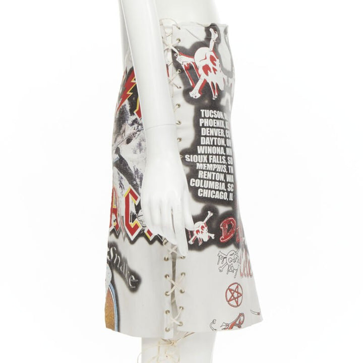rare D&G DOLCE GABBANA 2001 Acid Rock rock lace up leather skirt IT38 XS