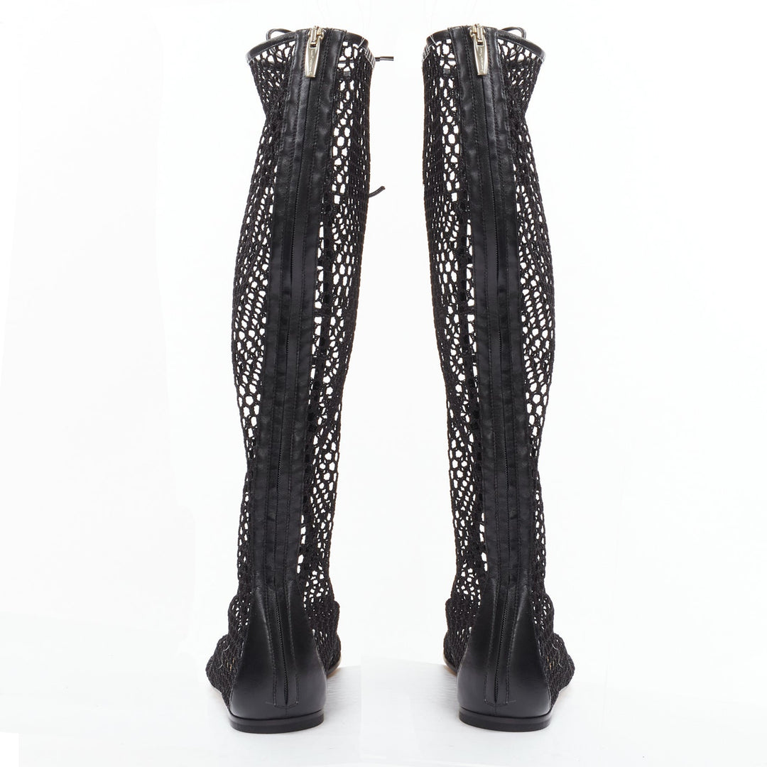 GIANVITO ROSSI Helena black crochet mesh gold rings lace up  sandals EU38