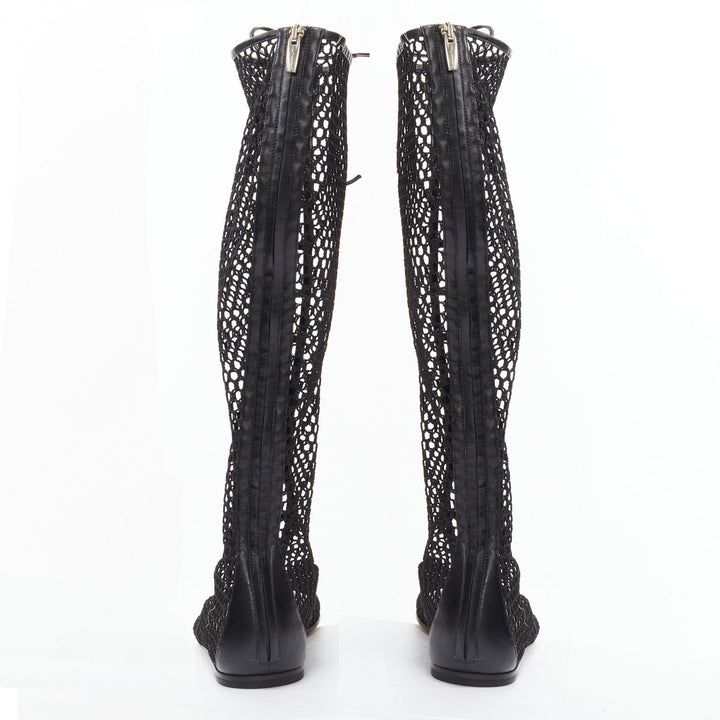 GIANVITO ROSSI Helena black crochet mesh gold rings lace up  sandals EU38