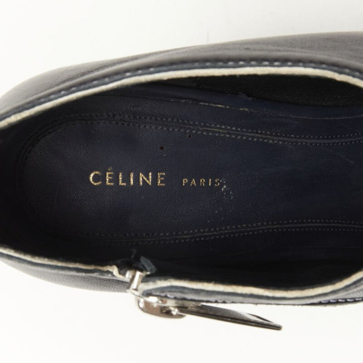 OLD CELINE Phoebe Philo black leather twist silver zip cone heel bootie EU36.5