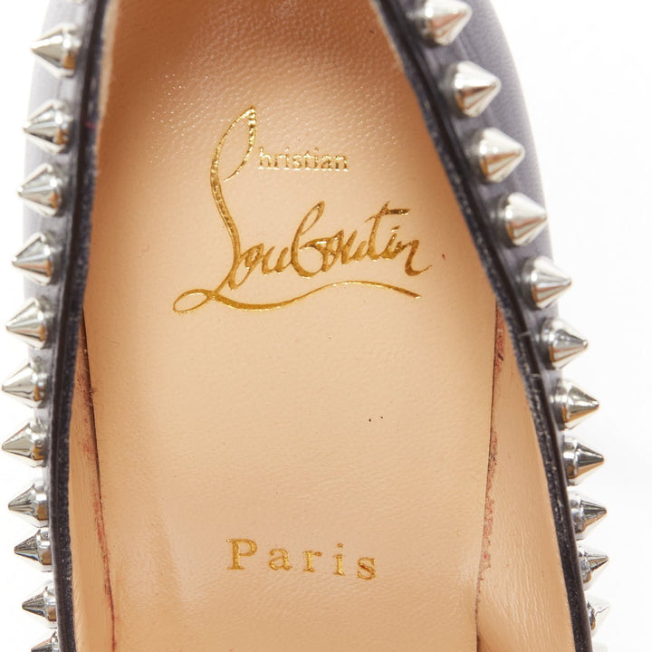 CHRISTIAN LOUBOUTIN Dorispiky black silver punk spike stud round pump EU36.5