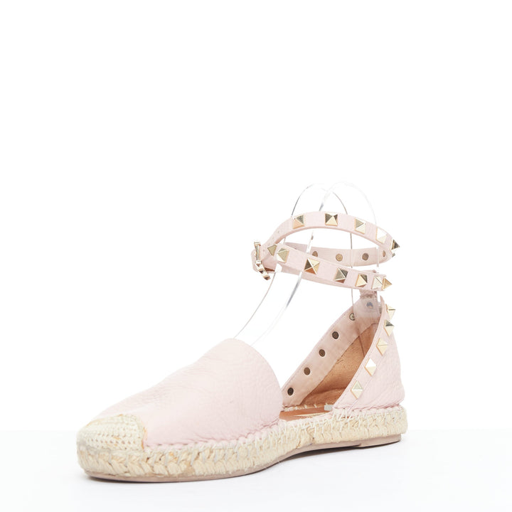 VALENTINO Rockstud pink leather gold studs espadrille sandals EU37