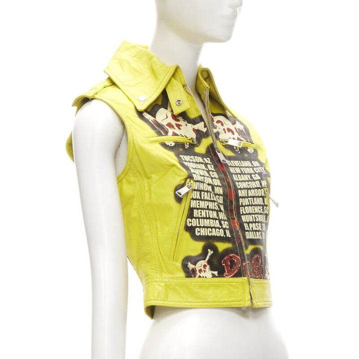 D&G DOLCE GABBANA Vintage 2001 yellow Modern Beauty rock leather biker IT38 XS