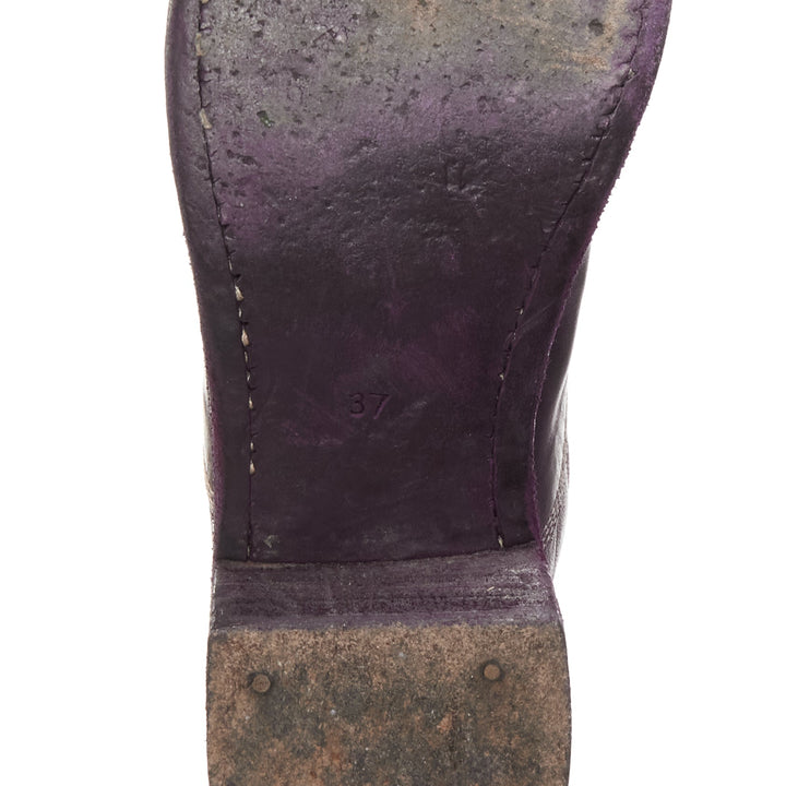 MARSELL dark purple tumbled leather silver front zip ankle boots EU37