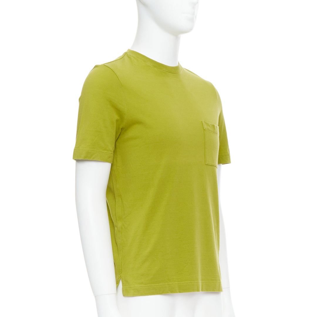 HERMES olive green cotton H logo crew neck pocket t-shirt top XS