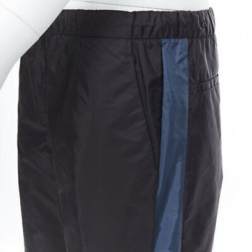 PRADA 2018 black blue nylon side stripe toggle gabardine track pants L