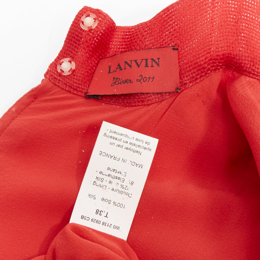 LANVIN 2011 Runway 100% silk red puff sleeve mini dress FR34 XS