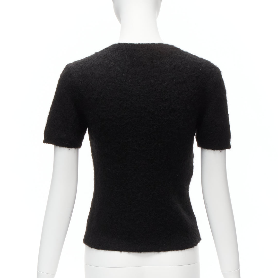 rare MOSCHINO BOUTIQUE black winking cat 3D ears furry cropped sweater IT42 M