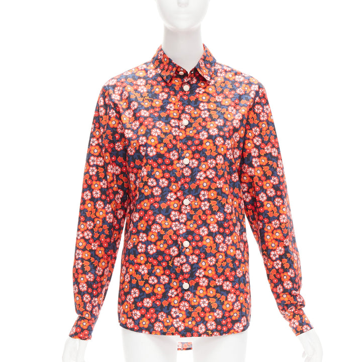 MARNI 100% cotton red blue floral print long sleeve shirt top IT38 XS
