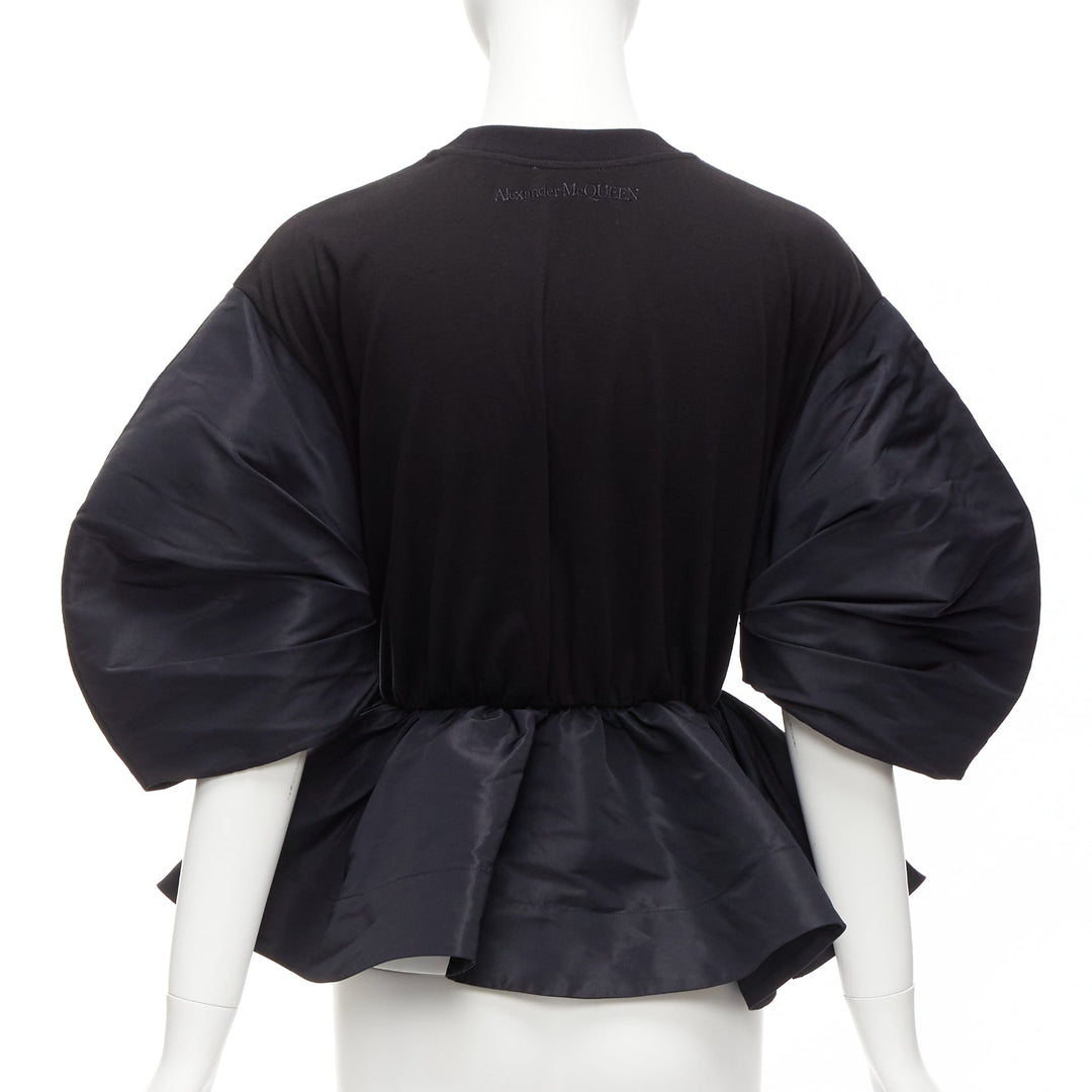 ALEXANDER MCQUEEN 2021 black round puff sleeve peplum contrast top IT36 XXS