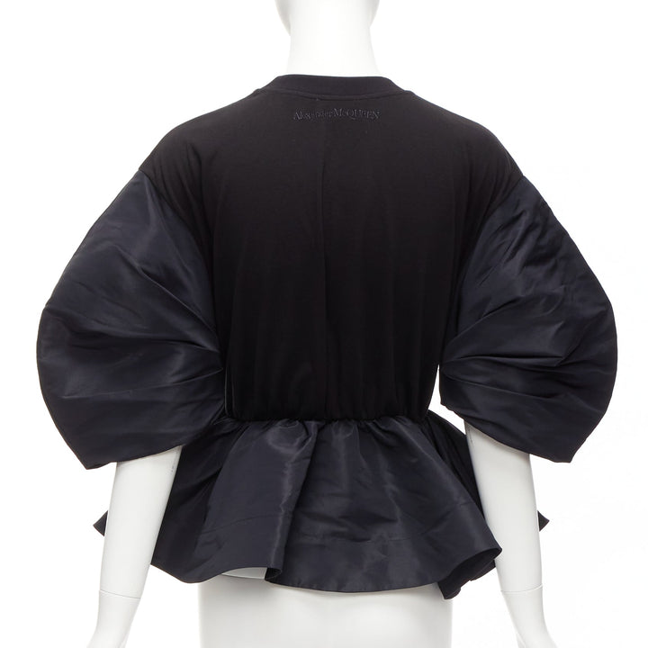 ALEXANDER MCQUEEN 2021 black round puff sleeve peplum contrast top IT36 XXS