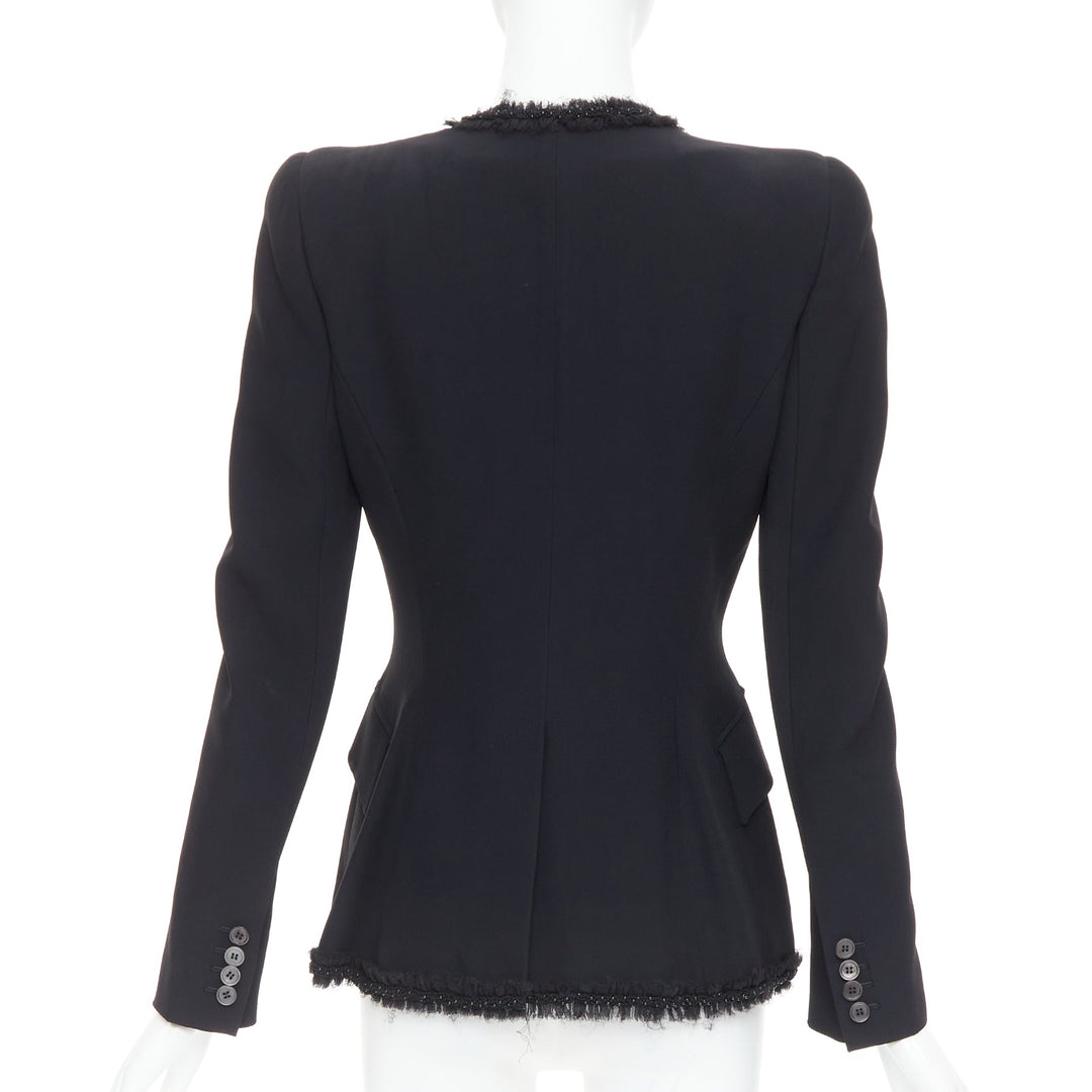 ALEXANDER MCQUEEN 2011 black beaded ruffle collar fitted blazer jacket IT40 S