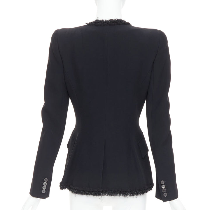 ALEXANDER MCQUEEN 2011 black beaded ruffle collar fitted blazer jacket IT40 S