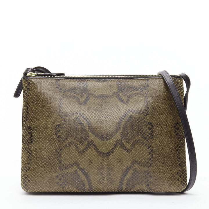 OLD CELINE Small Trio brown scaled leather detachable shoulder pouch bag