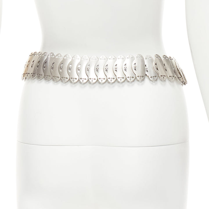 ISABEL MARANT Azema green embellished paisley silver metal plate chain belt 75cm