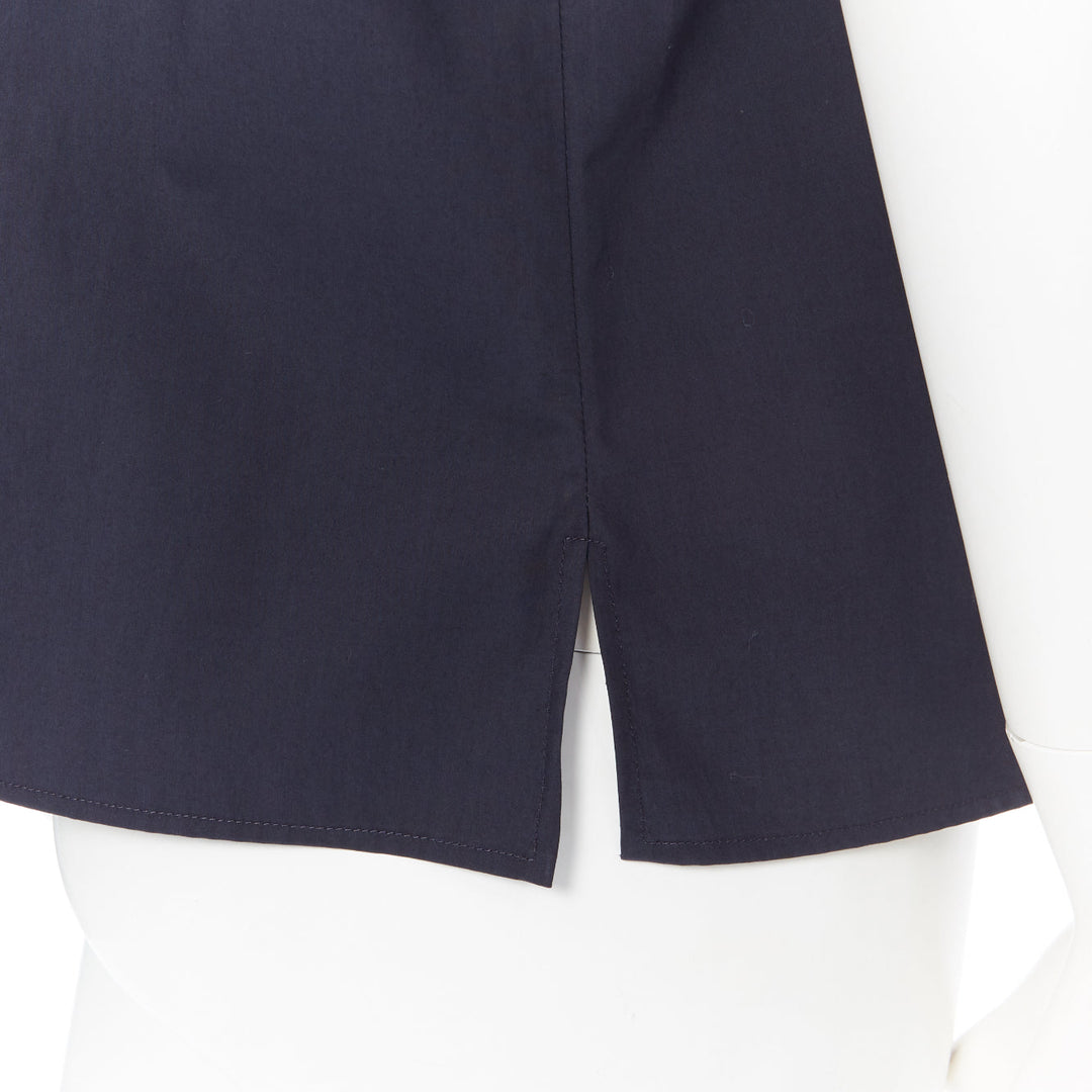 JIL SANDER navy blue cotton cuban shirt notch collar pipe short sleeves FR34