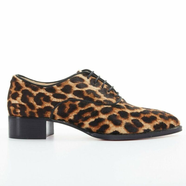 CHRISTIAN LOUBOUTIN Zazou leopard print calfksin point toe laced brogue EU36