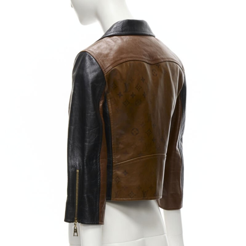 LOUIS VUITTON 2022 Tattoo Monogram cropped calfskin leather biker jacket FR43 XS