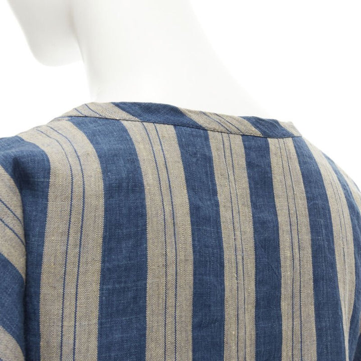 COMME DES GARCONS Vintage brown blue striped linen boxy fit shirt S