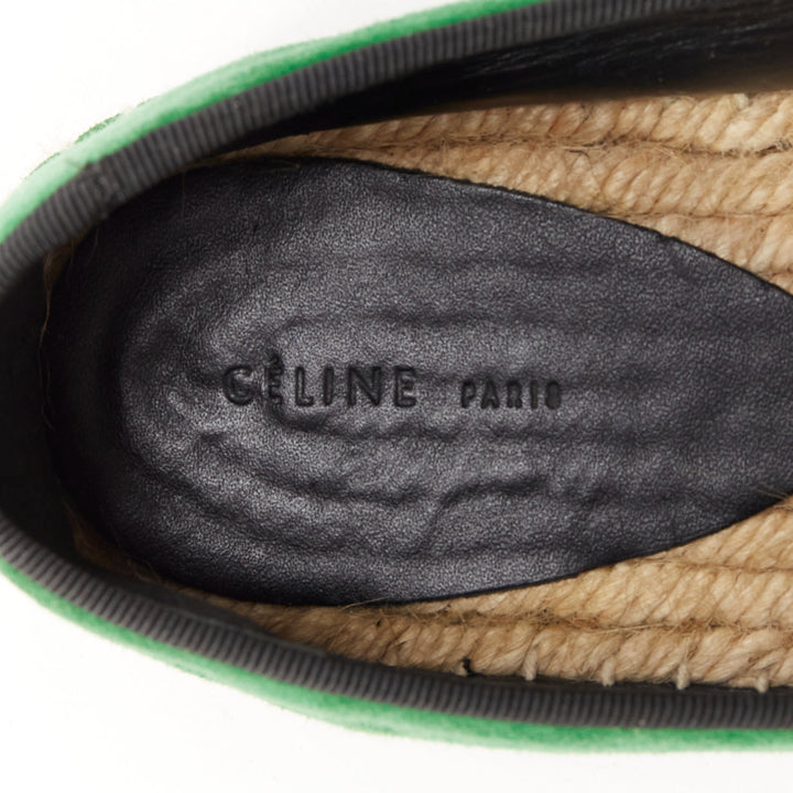 OLD CELINE Phoebe Philo green suede black grosgrain jute espadrilles EU38