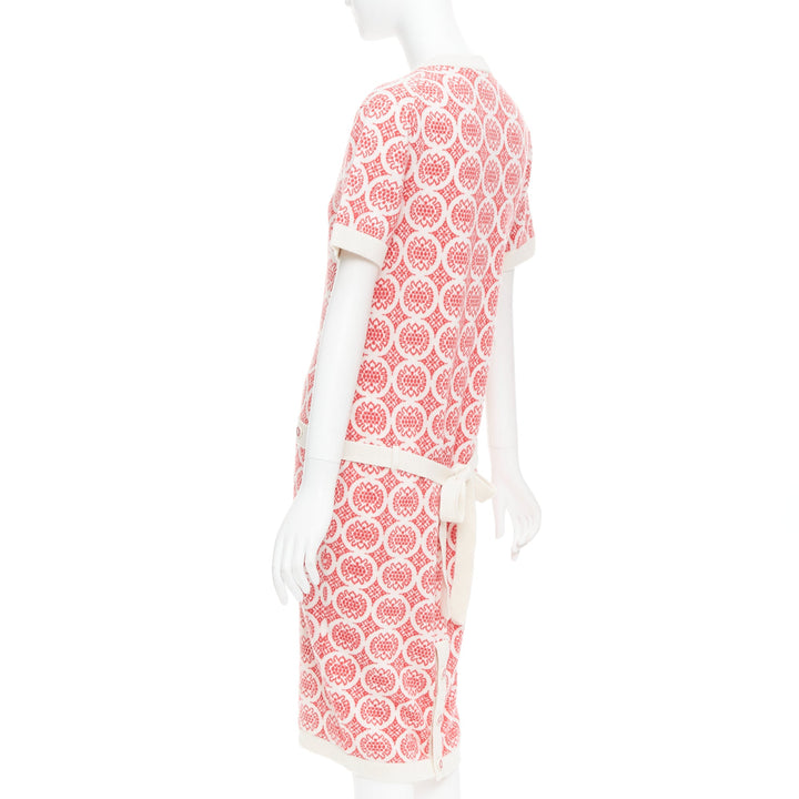 CHANEL 100% cashmere pink cream CC button pattern dress FR38 M