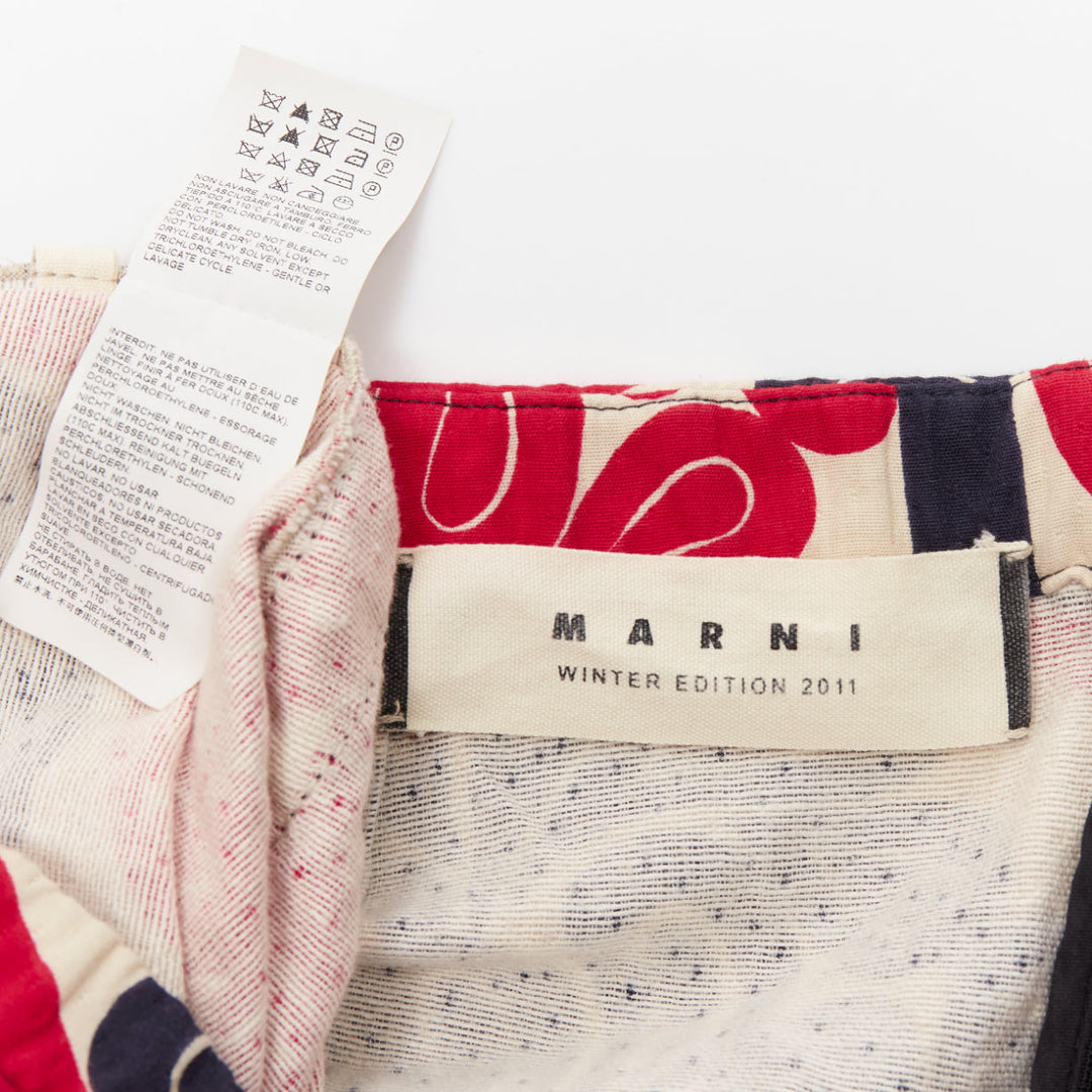 MARNI 2011 red navy cream ethnic print cotton Aline knee skirt IT38 XS