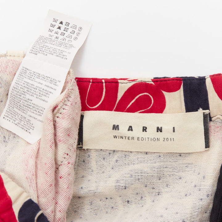 MARNI 2011 red navy cream ethnic print cotton Aline knee skirt IT38 XS