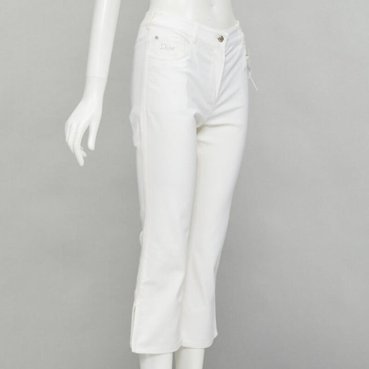CHRISTIAN DIOR John Galliano Y2K crystal 3D petal cropped flare jeans