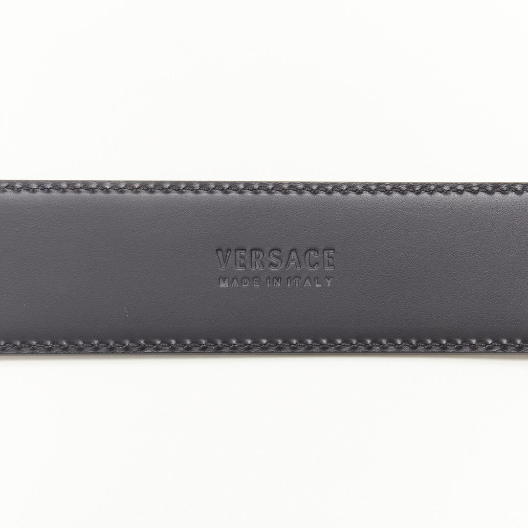 VERSACE La Medusa Insignia gold oval buckle black leather belt 100cm 38-42"