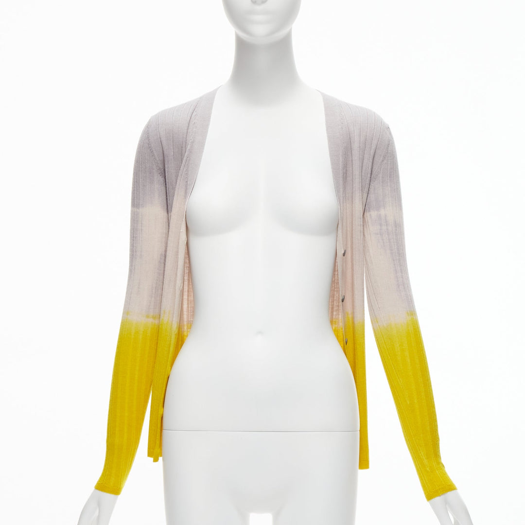 PRADA 2020 grey beige yellow ombre ribbed long sleeve cardigan sweater IT36 XXS