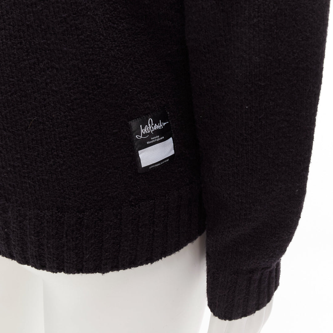 LORO PIANA 2021 Hiroshi Fujiwara black cotton logo tab round neck knit sweater M