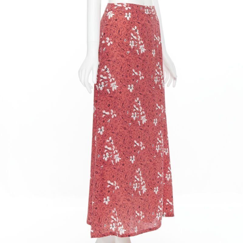 TOMAS MAIER 100% silk pink illustration floral print casual midi skirt US2 XS