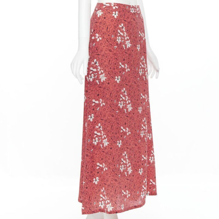 TOMAS MAIER 100% silk pink illustration floral print casual midi skirt US2 XS