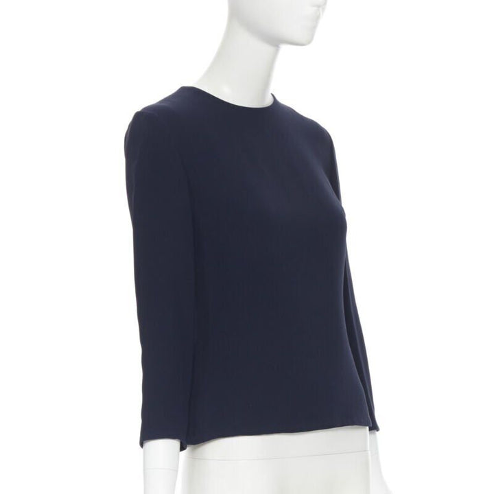 RALPH LAUREN Purple Collection navy blue viscose crepe 3/4 sleeve top US0 XS