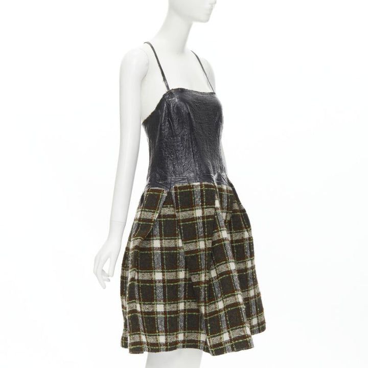 Runway JUNYA WATANABE 2005 black lacquered bust green tweed  cocktail dress M