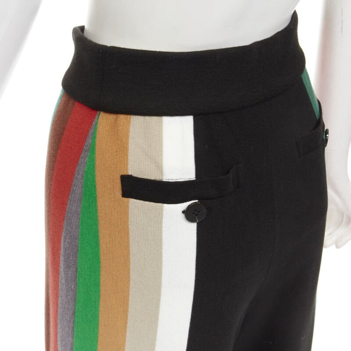 AKIRA NAKA black multi stripe wide leg relaxed knitted pants US2 S