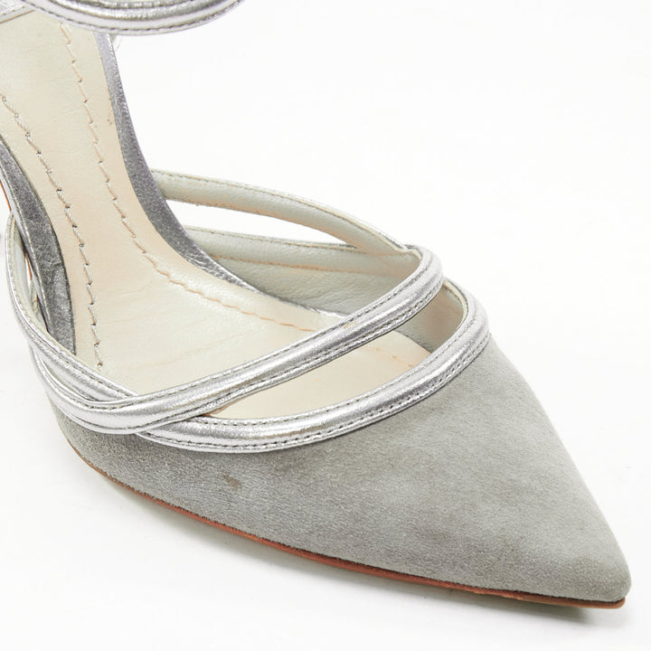 DIOR Raf Simons grey suede metallic silver trims strappy pumps EU35.5