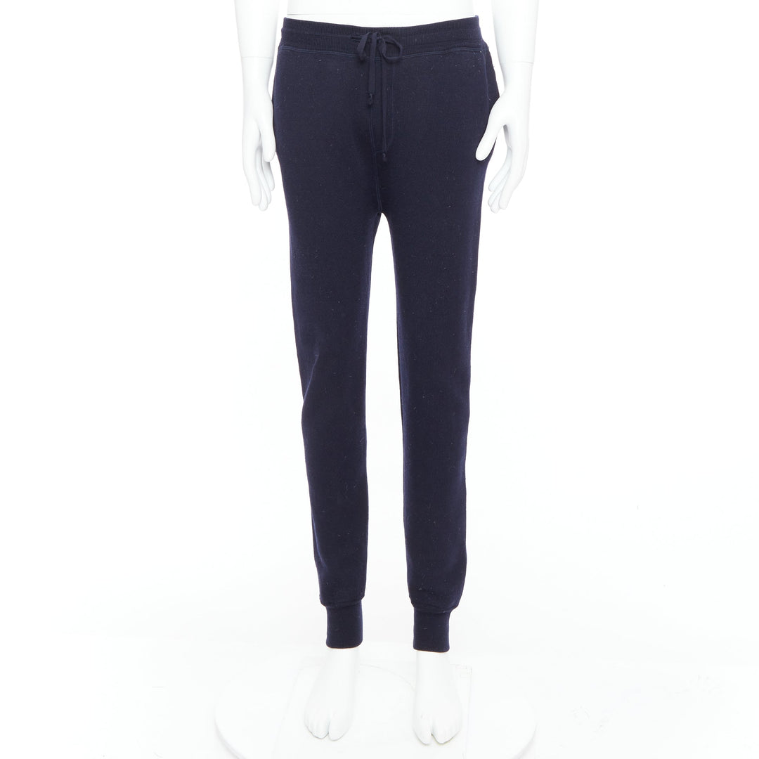 LANVIN navy soft waffle knit drawstring mid waist tapered jogger pants S
