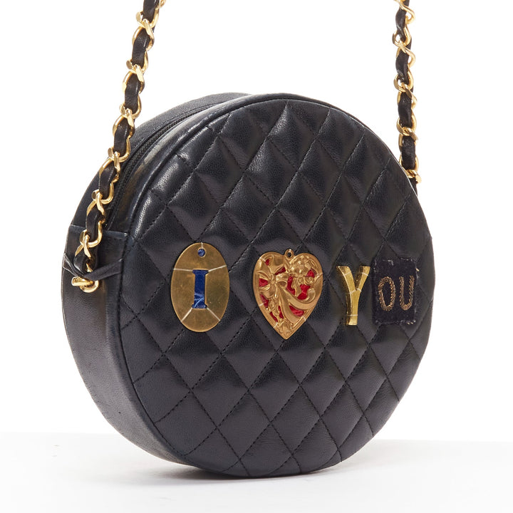 TIGER IN THE RAIN CHANEL Vintage I Love You applique round crossbody chain bag