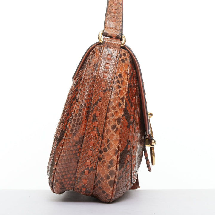 GUCCI 2011 Snaffle Bit Medium Shoulder Bag orange scaled leather crosbody bag