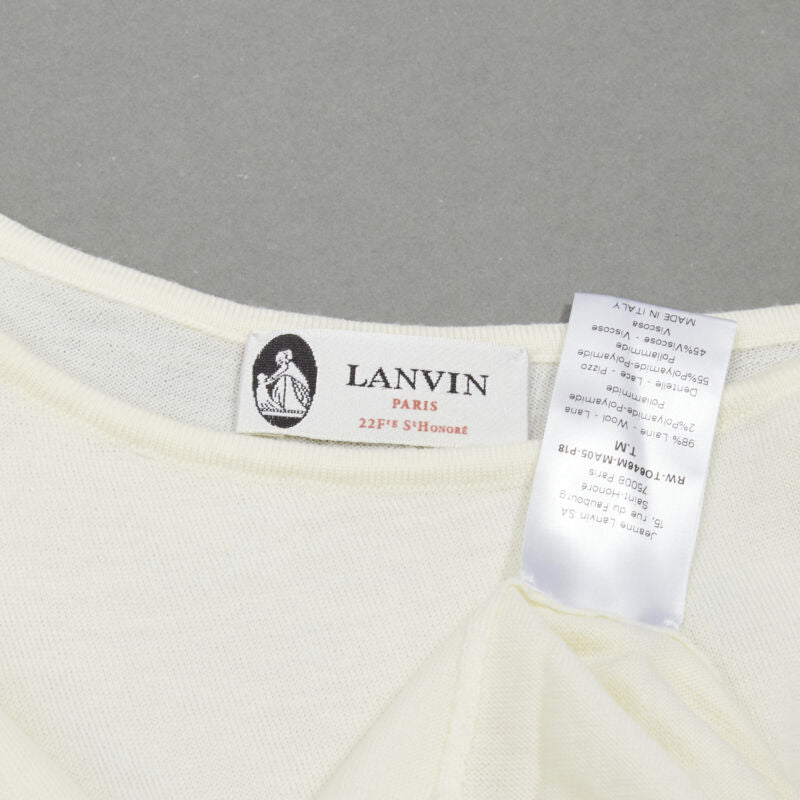 LANVIN cream white wool blend lace trim knitted pullover top M