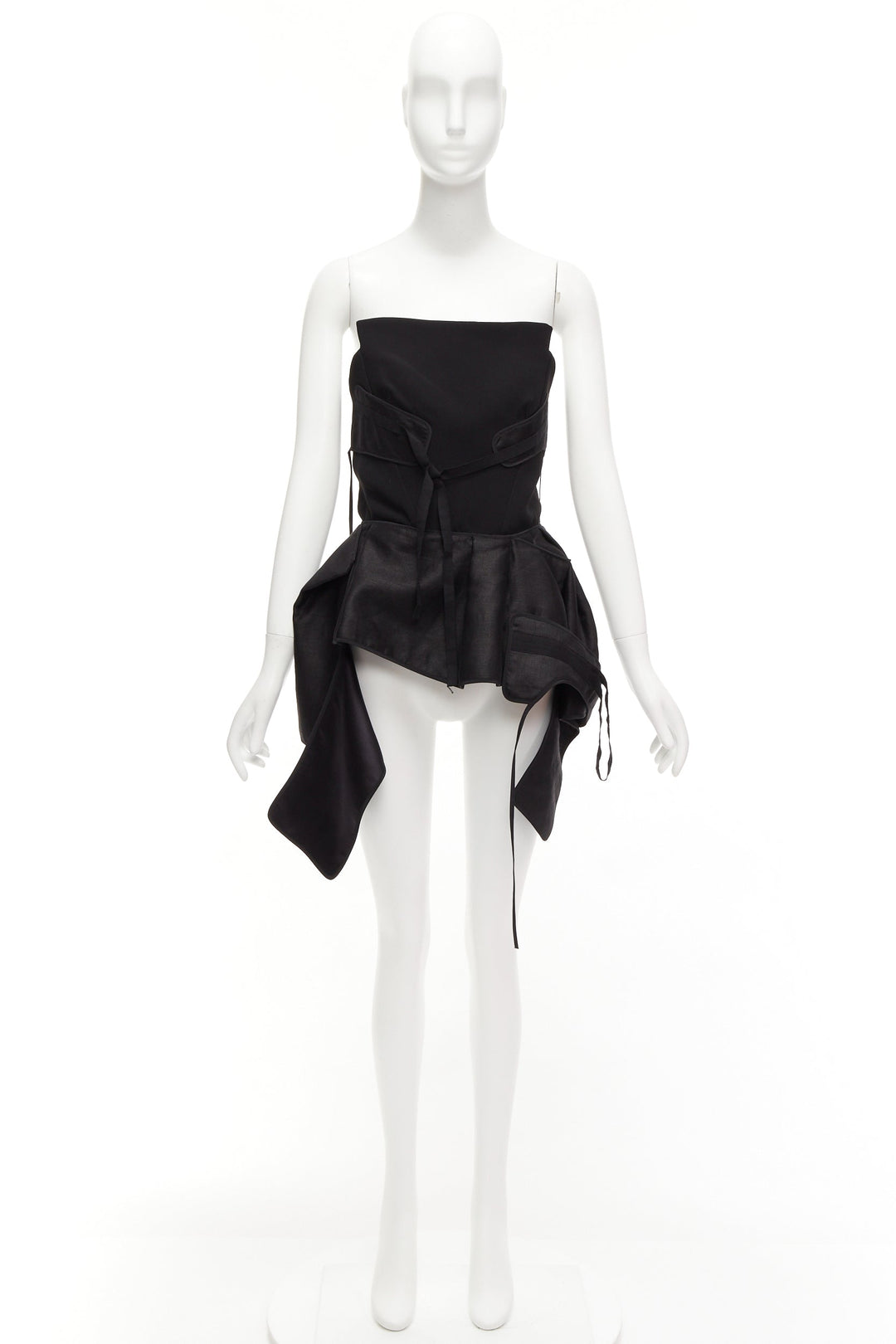 MATICEVSKI 2017 Trinity black linen deconstructed peplum bustier top AUS8 S