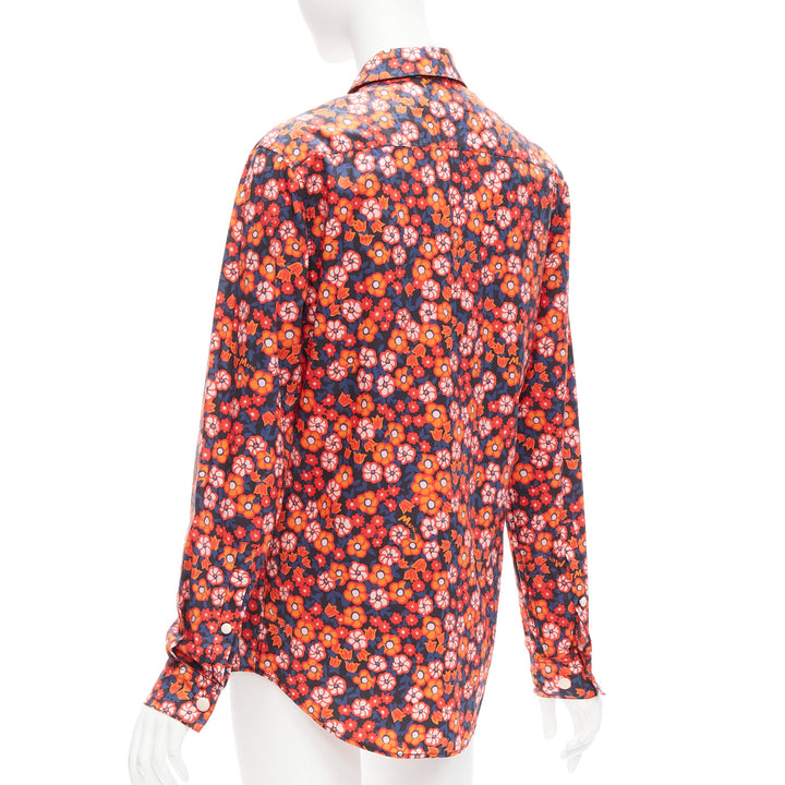 MARNI 100% cotton red blue floral print long sleeve shirt top IT38 XS