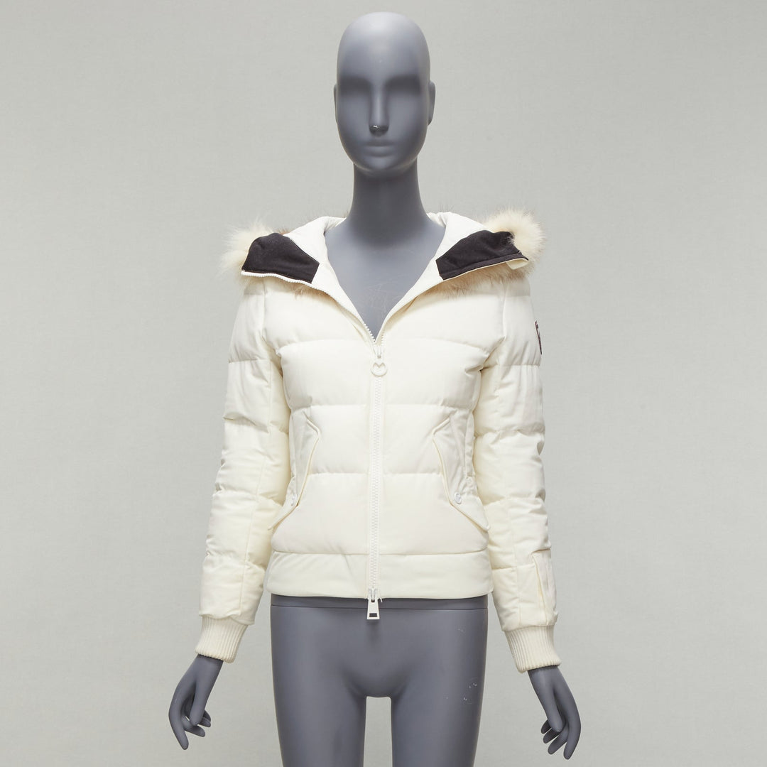 ROSSIGNOL ivory fur trim hood logo hooded down puffer jacket IT38 XS