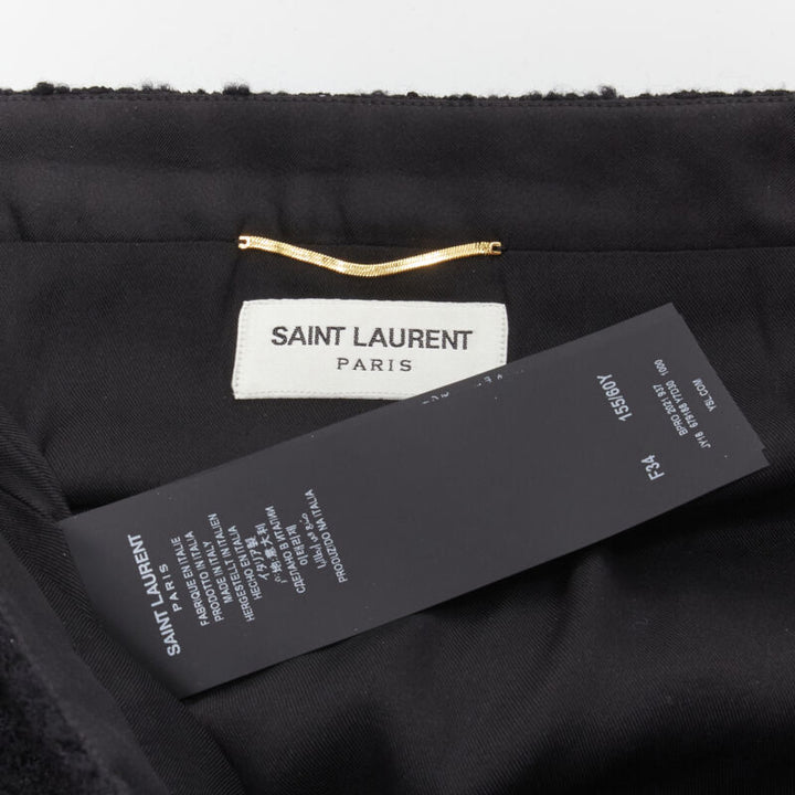 SAINT LAURENT 2022 black tweed faux fur trimmed mini skirt FR34 XS