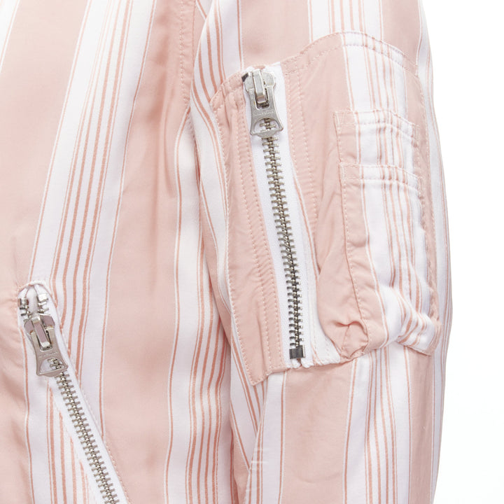 ACNE STUDIOS Varden 2016 pink white striped padded bomber jacket FR34 XS