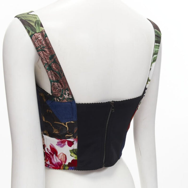 DOLCE GABBANA 2021 Sicilian Patchwork metallic jacquard boned bustier IT38 XS