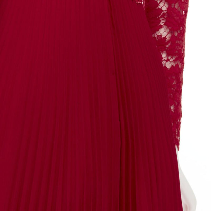 VALENTINO red floral lace knife pleat skirt cocktail dress IT38 XS